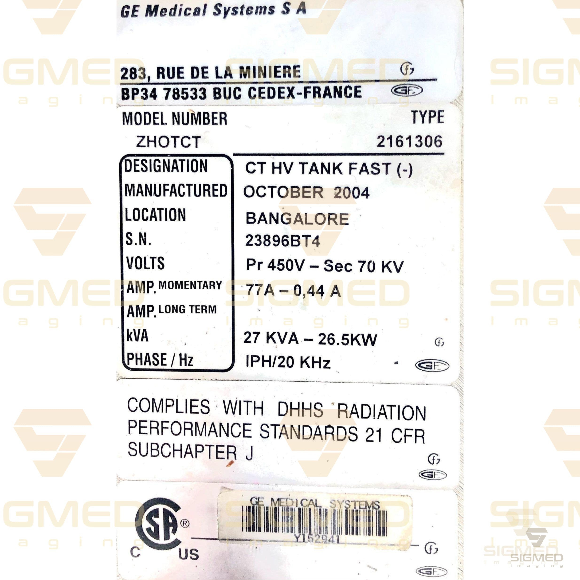 2161306 Cathode High Voltage Tank for GE CT – Sigmed Imaging