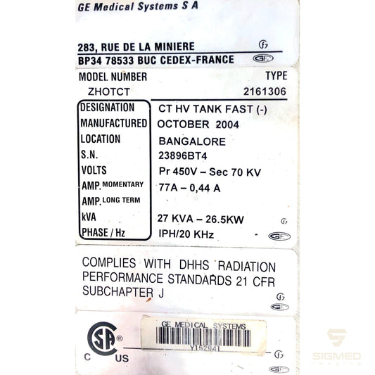 2161306 Cathode High Voltage Tank for GE CT-GE-Sigmed Imaging